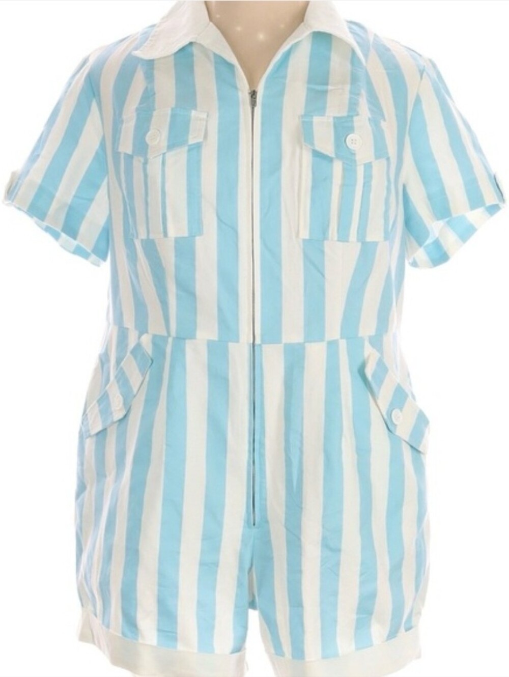 Light Blue & White Striped Plus Size Romper